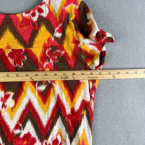 Lucky Brand Top Womens L Pullover Red Yellow Floral Metal Buttons Elastic Hem - Picture 11 of 12